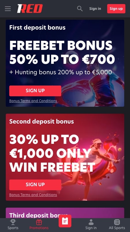 1Red bonussen en promoties