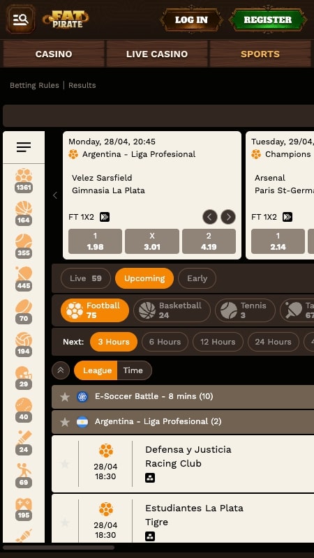 FatPirate interface voor sportweddenschappen