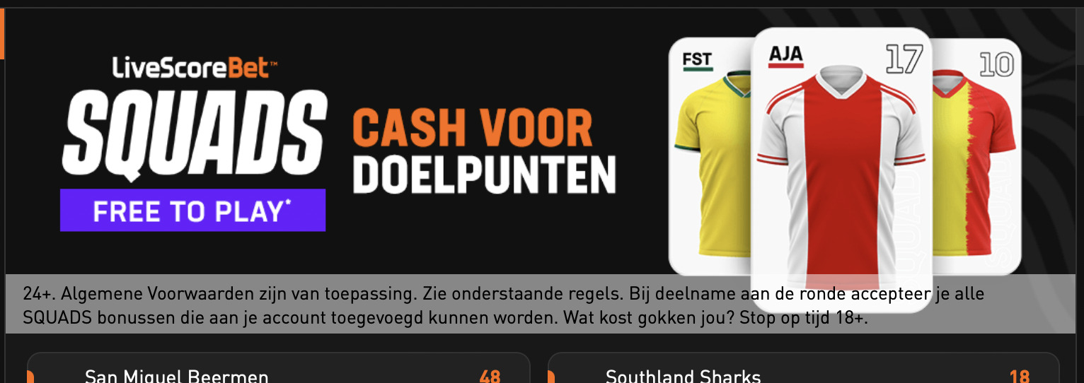 Screenshot van LiveScore Bet