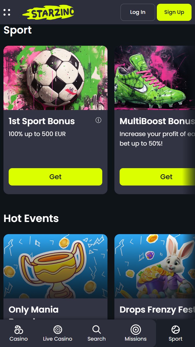 Bonussen en promoties beschikbaar bij Starzino